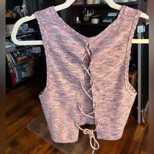 Free People Multicolor Knit Lace-Up Crop Top